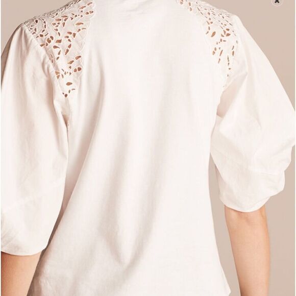 Rebecca Taylor La Vie T-Shirt With Lace Cutouts size S in white - Picture 3 of 10